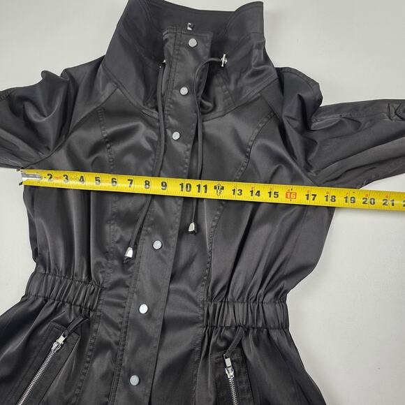 Cache Jacket Womens Medium Black Funnel Collar Drawstring Zip Pockets Snap Front - Picture 4 of 11